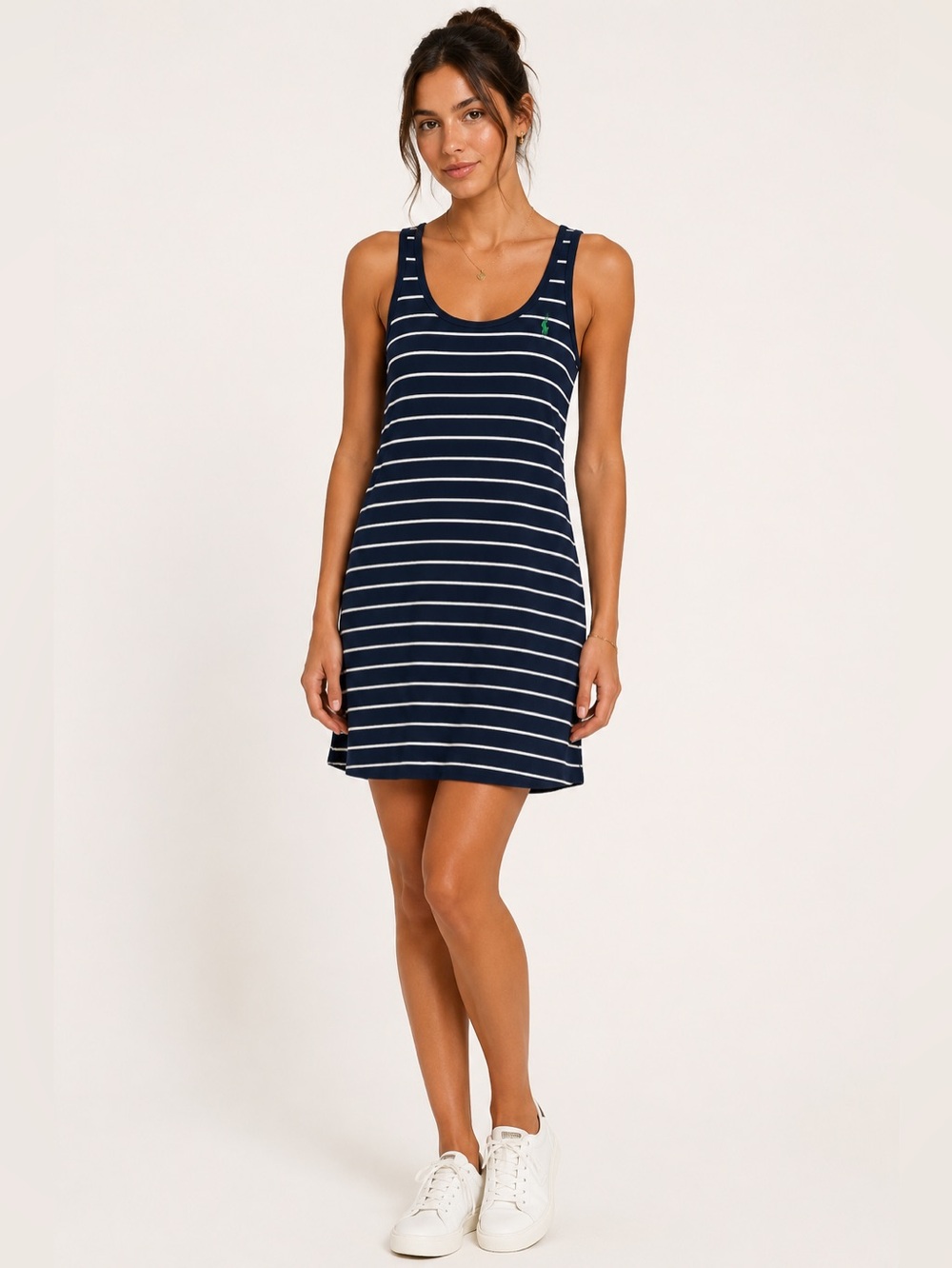 Ralph Lauren Blue Label Navy & White Pima Cotton Striped Knit Tank Dress‎ Sz. XL